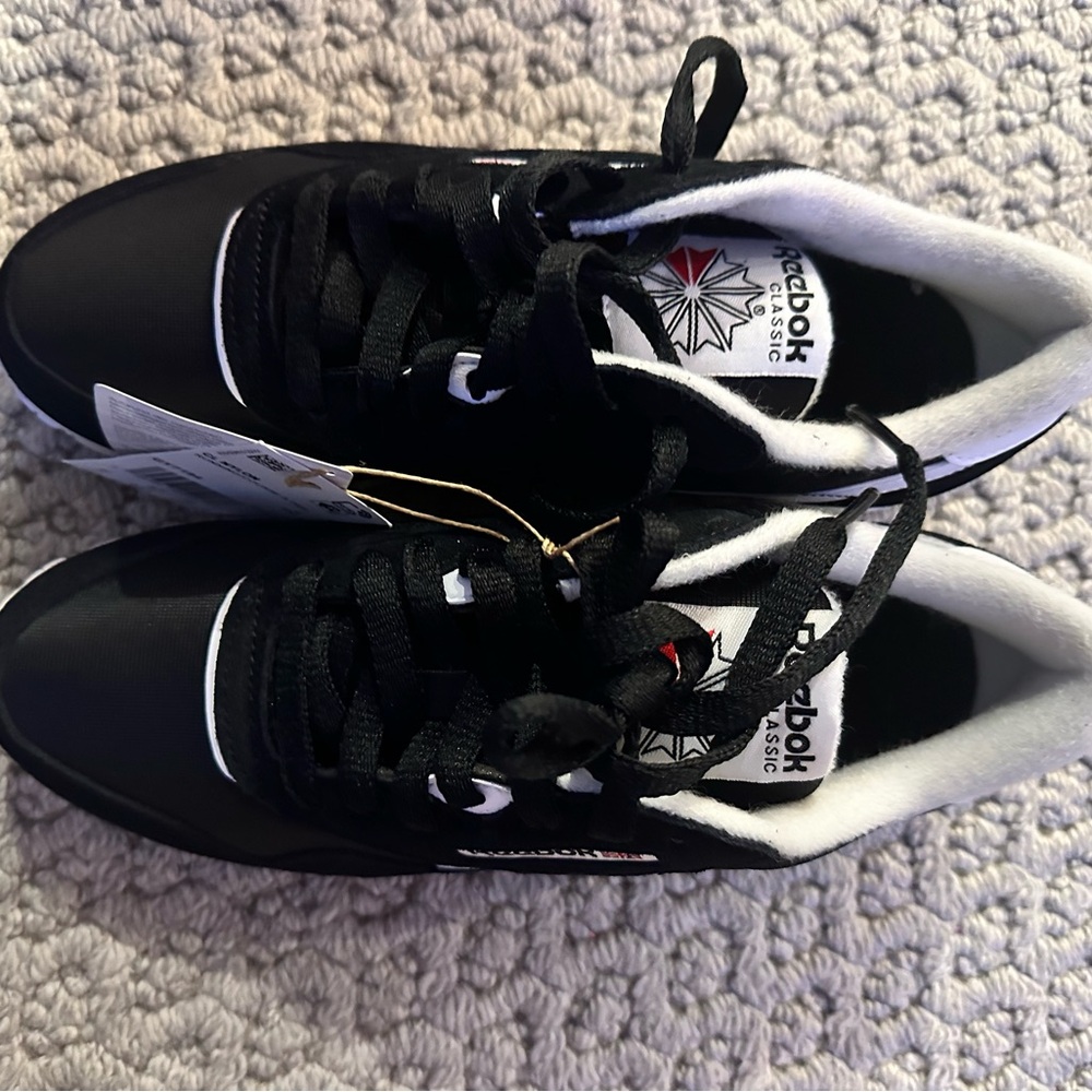Reebok Women's Black and White Classic Nylon Sneakers - Picture 3 of 7